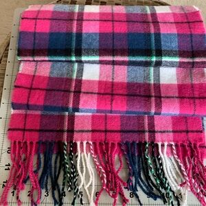 NWOT 70x12 100% Cashmere Pink and Blue Plaid Scarf